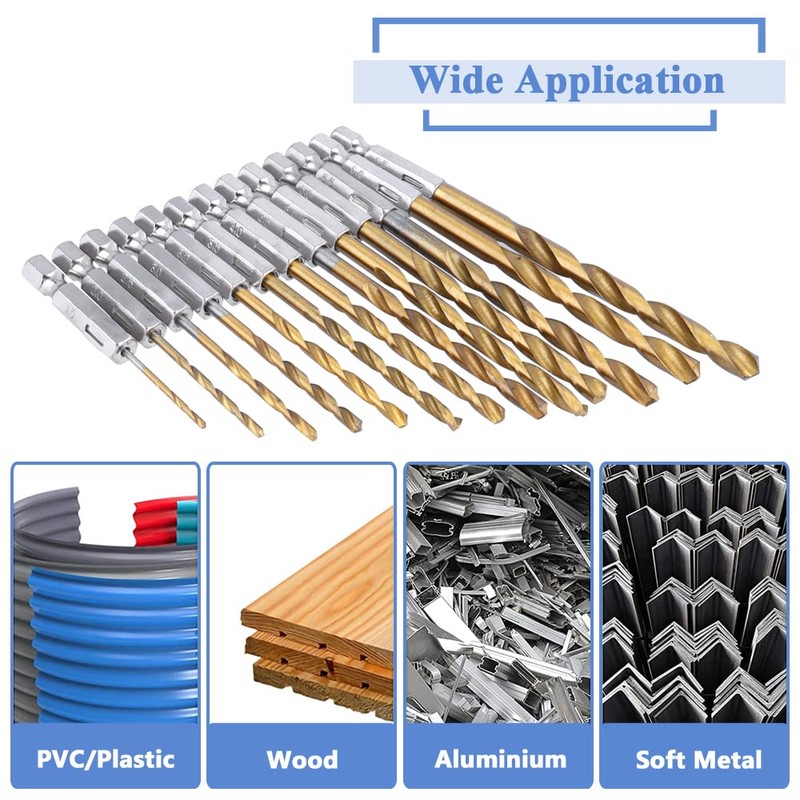 Mesee 13 Pieces Titanium Coated HSS Twist Drill Bits, High