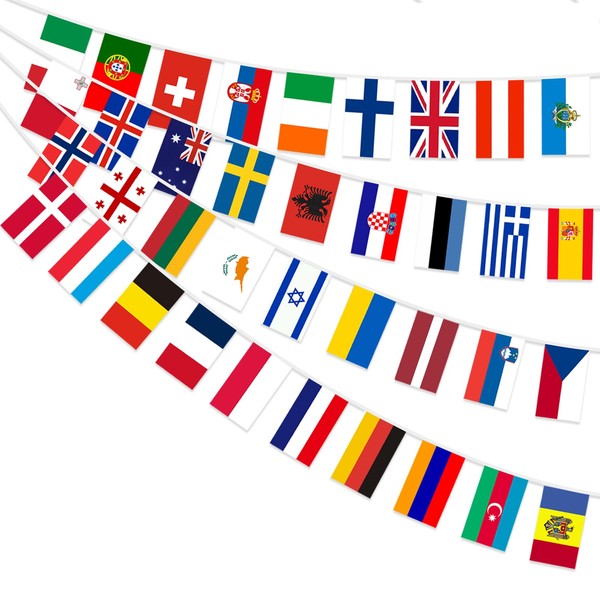 AhfuLife Eurovision Flag Bunting Party Decorations, 37 National Double Sides