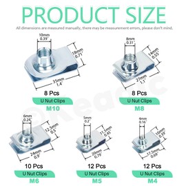 Keadic 50 Pce Auto Car U-Clip, U Nut Kit Set,U-Shaped Nut M4 M5 M6 M8, U-nut Clip Assortment Auto Car Speed Nuts Fastener with Store Box, for Dash Door Panel Interior, Automobile Motorcycle