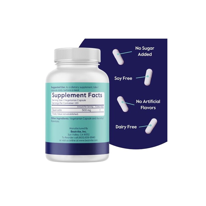 BESTVITE BESTVITE Quercetin 500mg (120 Vegetarian Capsules) - No Stearates
