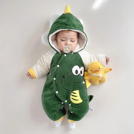 Minizone Baby Hooded Winter Rompers, Boys Snowsuit with Footies and Hat Winter Outfits Jumpsuit Overall 0-3 Months Dark Green