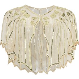 BAOKELAN Women's 1920s Scarf Sequins Beads Evening Cape Retro Wraps Scarf Cover Up for Wedding Party Wedding Dress, khaki