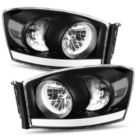 CAAP DRIVEN 3D LED DRL Sequential Turn Signal Projector Headlights Compatible with 2002-2005 Dodge Ram 1500 2500 3500 CAAP-DR02-LB-CHCL-HL