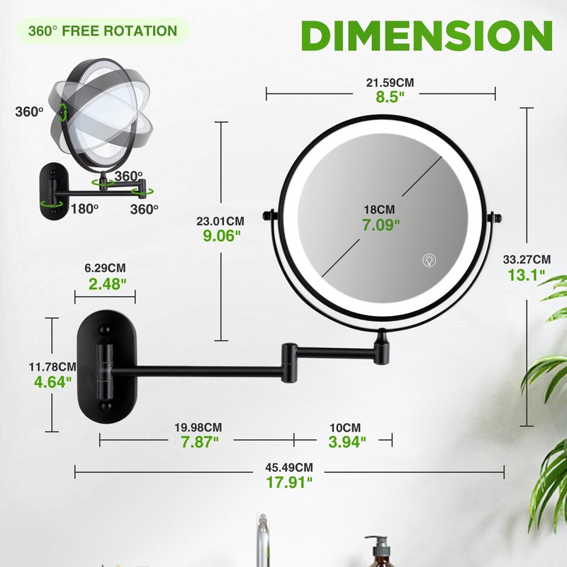 VORREMIRR Wall Mounted Makeup Mirror: 1x/15x Magnifying Mirror with 8.5"