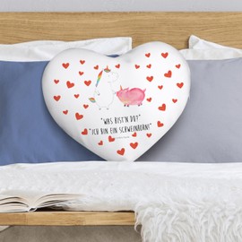 Mr. & Mrs. Panda Heart Cushion Unicorn + Pig Horn - Gift, Pigs, Unicorns, Friendship, Unicorn, Unicorn Decoration, Decorative Cushion, Heart Shape, Girlfriend