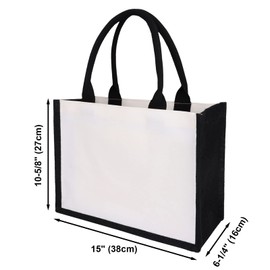 TopTie 6 PCS Burlap Canvas Tote Bags Black & White, Grocery Shopping Bag Beach Bag for Picnic