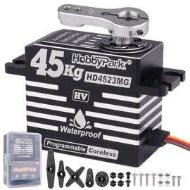 HobbyPark Waterproof RC Servo High Torque Coreless Motor Metal Gear Digital Servo Aluminum Case Parts for 1/8 1/10 RC Crawler SCX10 TRX4 RC Truck RC Car Buggy Basher Control Angle 180° (45kg Torque)