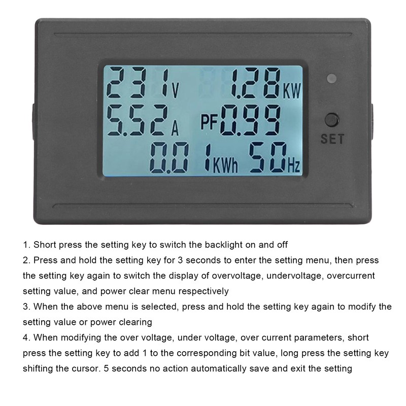 Battery Capacity Monitor Current Voltage Temperature Indicator Backlit LCD Display