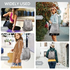 Puwuzixi Women Backpack Waterproof Anti-Theft Lightweight PU Fashion Travel Multipurpose Convertible Purse Shoulder Bag Handbag Backpack (Grey)