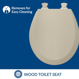 Bemis 500EC Durable Wood Toilet Seat with Easy Clean Hinges, Made in USA, Round, Bone