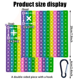 Maths Pop It, Multiplication Pop It 12x12 With Hook, Times Table Poppet 12x12, Times Table Pop It, Push Pop Bubble Sensory Fidget Toys Rainbow Fidget Toys Stress And Anxiety Relief Toys(Both Sides)