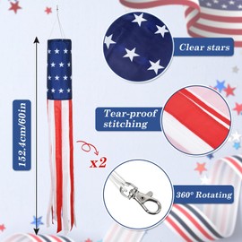 THQZLH 4th of July Decorations, Set of 2 American Flag Windsock 60 Inch, Patriotic Wind Socks for Outside Yard/Garden Hanging Decor, Stars Stripes for Fourth of July USA Patriotic Decoration