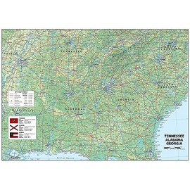 Tennessee, Alabama and Georgia Physical Map - 23.3 x 16.5 Inches - Paper Laminated
