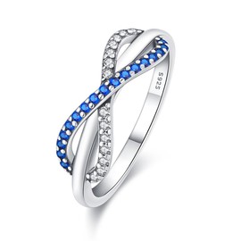 QIKAOLA Sterling Silver Rings for Women Colourful Statement Rings Cubic Zirconia Rings Stackable Vintage Rings Rings Size 6-9, Crystal, Cubic Zirconia