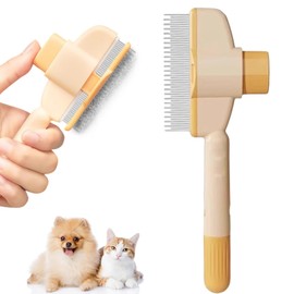 Pet Combs, Flea Comb for Dogs with One-Click Self-Cleaning Button, Stainless Steel Metal Teeth Comb for Pets Shedding and Tangles (Orange)