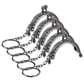 uxcell Metal Purse Frames - 1.97" 5Pcs Kiss Lock Clasp Frame Arch Embossed Clutch Frame Handles with Key Ring for Coin Purse Sewing Bag DIY, Dark Grey