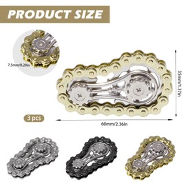 Sxutop Pack of 3 Metal Chain Gear Fidget Spinner, Kinetic Chain Fidget Toy for Stress Relief, Anti-Stress, ADHD Sprocket Toy with Smooth Bearings for Adults, Stress Relief
