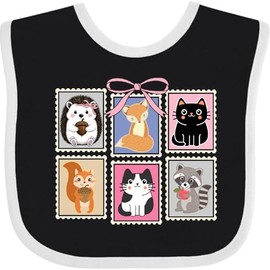 inktastic Woodland Animals Baby Bib Black and White 46d4d
