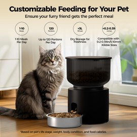 PAPIFEED 3L Automatic Cat Feeder & 3L Water Dispenser, Stainless Steel Bowl, 2.4G WiFi Pet Feeder with APP Control for Remote Feeding, 1-10 Meals Per Day, Detachable for Easy Clean (Black Suit)