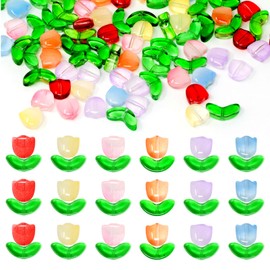 Honbay 120PCS Colorful Glass Loose Beads Tulip Flower and Leaf Beads for Bracelet Necklace Earring Jewelry Making and Beading Projects (6 Color)