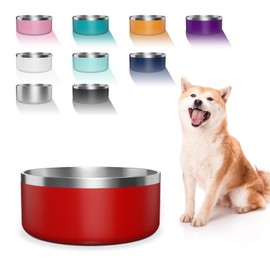 WENBOKMIN Dog Bowl, Stainless Steel Dog Food and Water Bowl with Non Slip Quiet Bottom, Easy to Clean, Dishwasher Safe, 64oz, Red