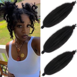 Leeven 12 Inch Springy Afro Twist Hair for Faux Locs 3 Packs Pre-Separate Popping Spring Twist Crochet Hair for Distressed Locs Afro Kinky Curly Marley Braiding Hair Extensions /1B#