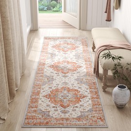 jinchan 2x6 Vintage Floral Medallion Hallway Area Rug, Classic Red