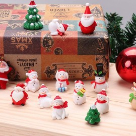 BESPORTBLE 12pcs Miniature Ornament Kits Snow Small Ornaments Christmas Cottage Miniature Kits Christmas Miniature Ornaments Kit Resin Snowmen Reindeer Santa Clause Xmas Tree Random Style