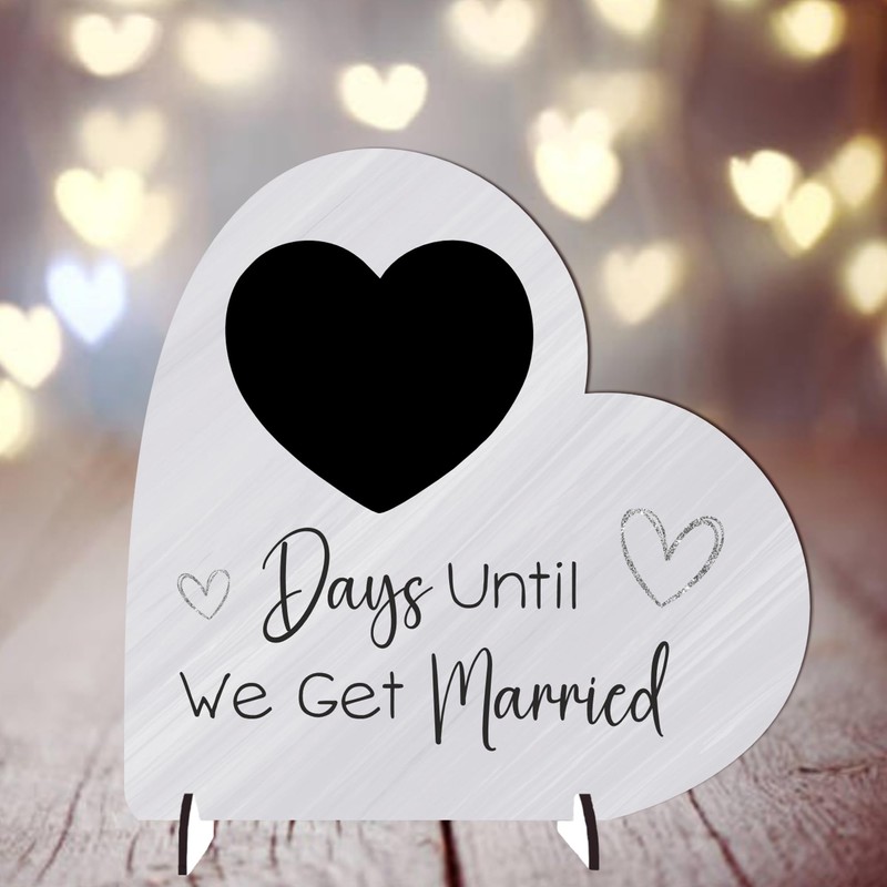 Wedding Countdown Plaque - Medium MDF Wood Heart-Shaped Keepsake -