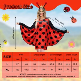 WELLXUNK Ladybird Costume Women, Ladybird Costume for Adults, Fancy Dress Costumes Women's Ladybird Costume with Headband, Leg Sleeves and Wings for Carnival Fancy Dress Cosplay