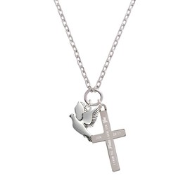 Delight Jewelry Silvertone Dove I Have Plans for You Engraved Cross Zoey Necklace, 28"