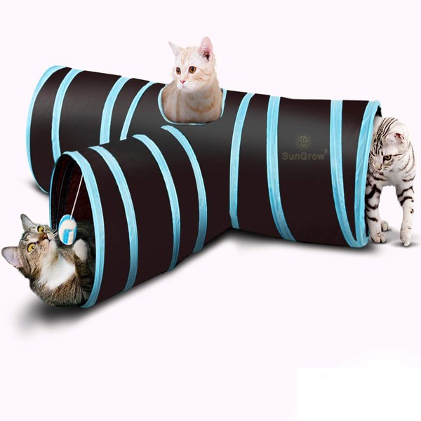 SunGrow 3 Way Collapsible Cat Play Tunnel, Interactive Portable Kitty