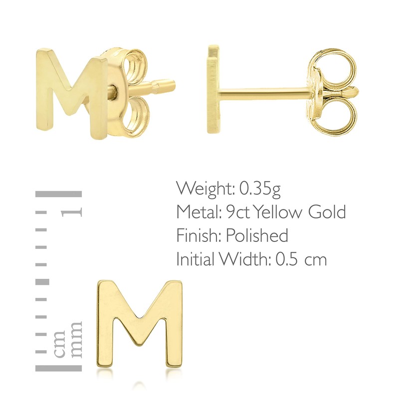 9ct Yellow Gold Letter Stud Earrings | Carissima Gold, Yellow