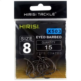 Hirisi X503 Fishing Hooks Size 8 with Barbed Hooks Carp Hook with Eyelet for Carp Fishing, Carbon Steel, Boilie Hooks, Seated Fishing, Various Sizes, Pack of 15