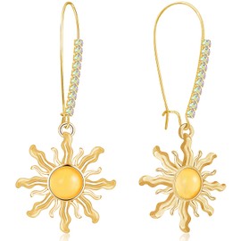WIKMAB Bohemian Sparkly Crystal 14K Gold Sun Flower Dangle Drop Earrings Simplicity Alloy Earrings For Women (Yellow)