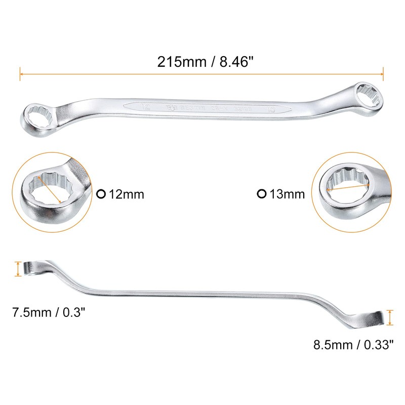 sourcing map 45-Degree Offset Box End Wrench 12mm x 13mm