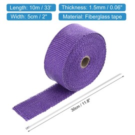 MECCANIXITY Fiberglass Exhaust Wrap Tape,2" x 33' Purple Header Heat Wrap with 4 Stainless Ties for Hot Rods and Motorcycle