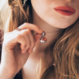 HENRYKA 925 Sterling Silver and Baltic Amber Sleeping Fox Necklace - 18 inch Chain | Boho Style Animal Gift for Girls & Women