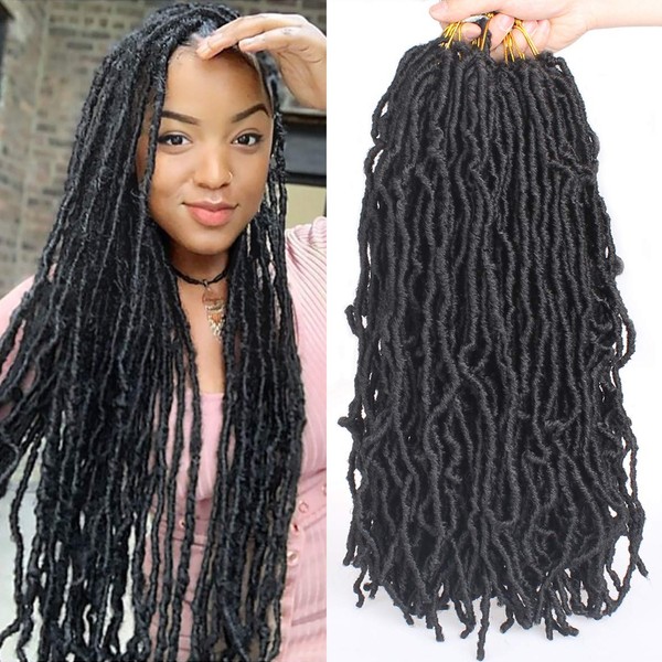 Leeven 18 Inch Nu Faux Locs Crochet Hair 7 Packs Black Soft Messy Faux Locs Crochet Braids Distressed Natural Look Locs Easy Technique No Tension Synthetic Hair Extensions for Women 1B#