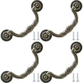 Uenhoy 4 Pcs 3.75 Inch Bail Handle Drop Pulls Vintage Drop Bail Drawer Pulls Antique Bronze Cabinet Pull Handles (3.75" Hole Spacing)