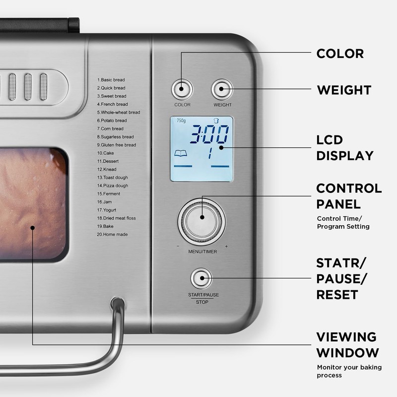 Neretva Bread Maker, 20-IN-1 2LB Bread Machine Dual Heater Bread