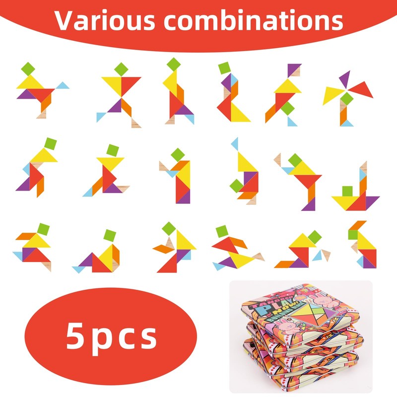 GEMEM 5 Pack Wooden Blocks Puzzle Brain Teasers Toy STEM