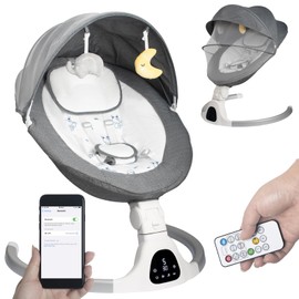 Baby Swing for Infants to Toddler Portable Babies Swing Timing Function 5 Swing Speeds Bluetooth Touch Screen Music Speaker with 10 Preset Lullabies 5-Point Carabiner (Ivory White)