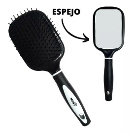 MC8 3 Cepillo Desenredante Cuadrado Raqueta Con Espejo Trasero