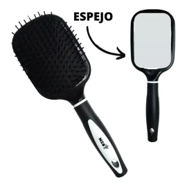 MC8 3 Cepillo Desenredante Cuadrado Raqueta Con Espejo Trasero