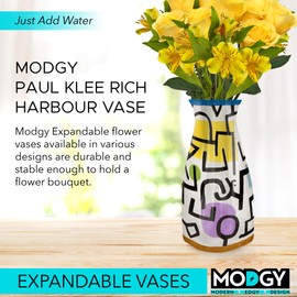MODGY Expandable Flower Vase, Plastic Decorative Modern Foldable Printed Vases for Centerpieces for Wedding, Dining Table, Home Decor, Living Room, Bathroom, Paul Klee Rich Harbour