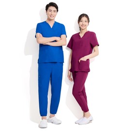 E-Song 2290 Unisex Scrub & Pants Set, V-Neck, Stylish, 9/4 Length, Jogger, 4-Way Stretch, Quick Drying, Lab Coat, Medical Care, Nursing, navy, L