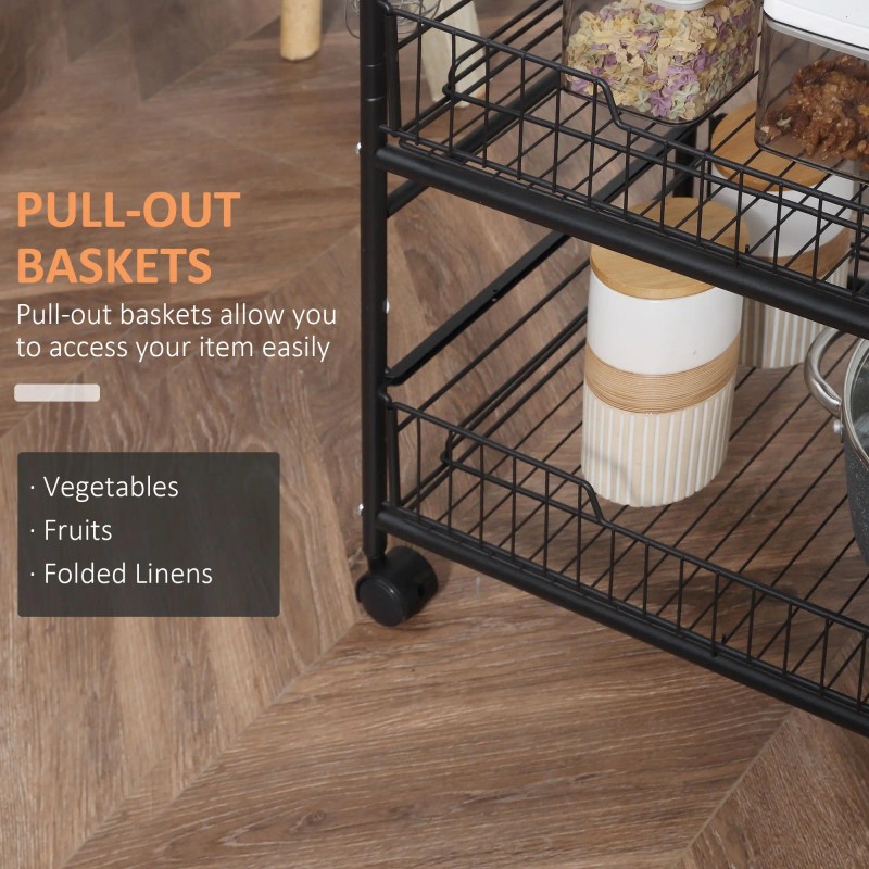 Walnut 3-Tier Modern Kitchen Trolley Versatile Portable Storage with Eco-Friendly