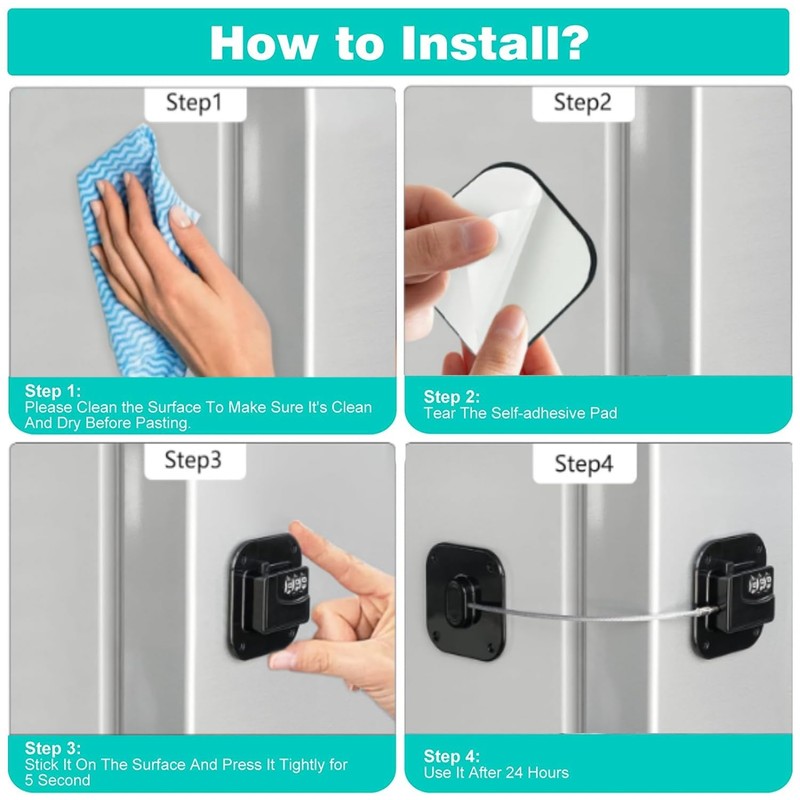 2 Pack Heavy Duty Combination Fridge Lock - Child/Baby Proofing