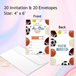 Zodvery All Star Birthday Party Invitations Cards - Sports Party Supplies for Kids, Boys or Girls - 20 Fill in Birthday Party Invitations and 20 Envelopes set/02